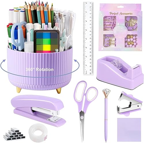 Suministros de oficina, accesorios de escritorio, con grapadora, dispensador de cinta, removedor de grapas, tijera, bolígrafo, notas adhesivas,