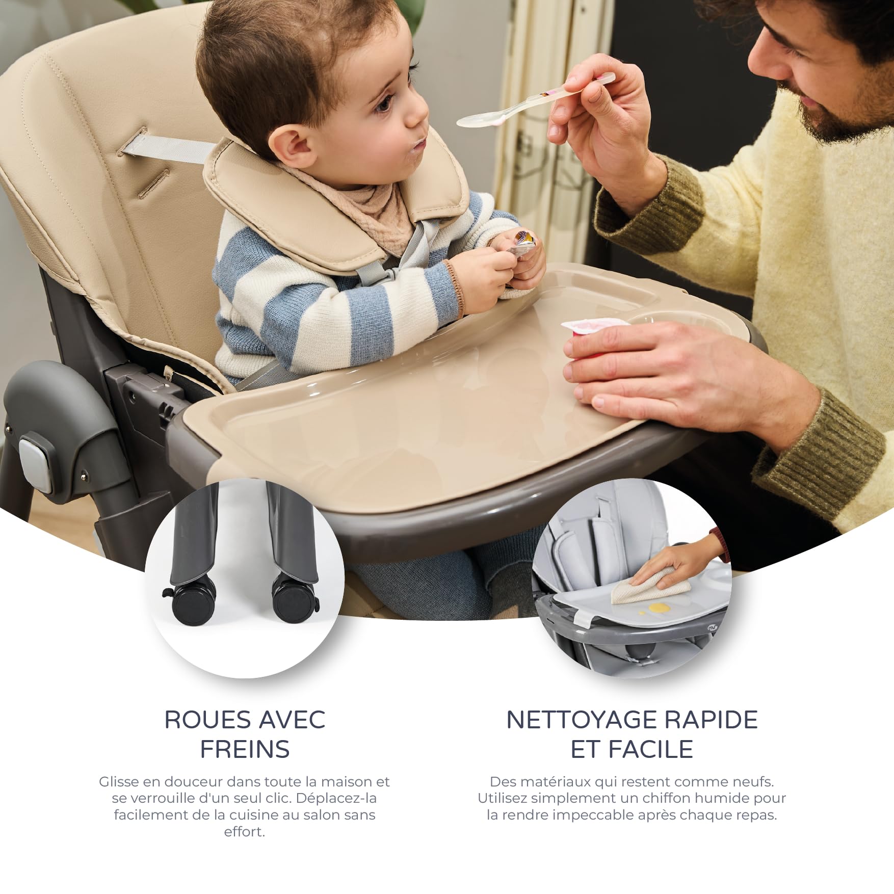 Ms BabyWorld - Chaise haute évolutive pour bébé Tasty | 7 positions de hauteur et 3 inclinaisons | Plateau amovible et repose-pieds réglable | Portable, pliable, jusqu’à 3 ans (Gris)