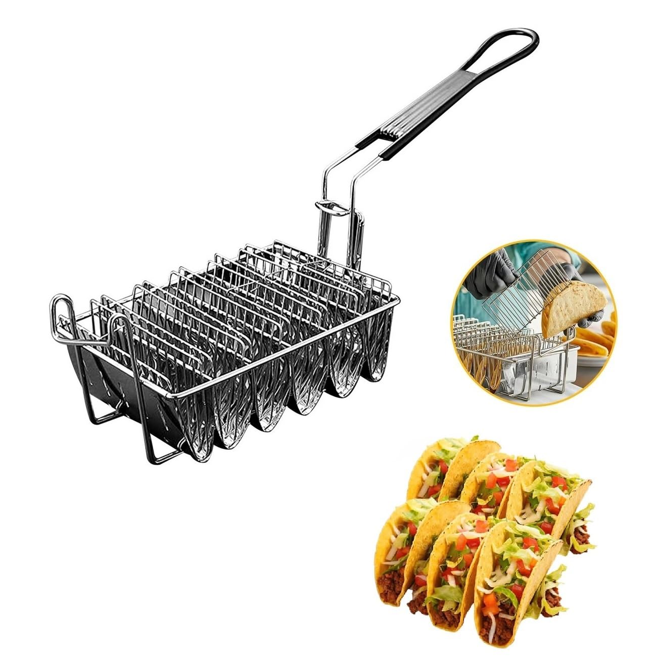 Panier de friteuse à tacos en acier inoxydable support de cuisson avec poignée