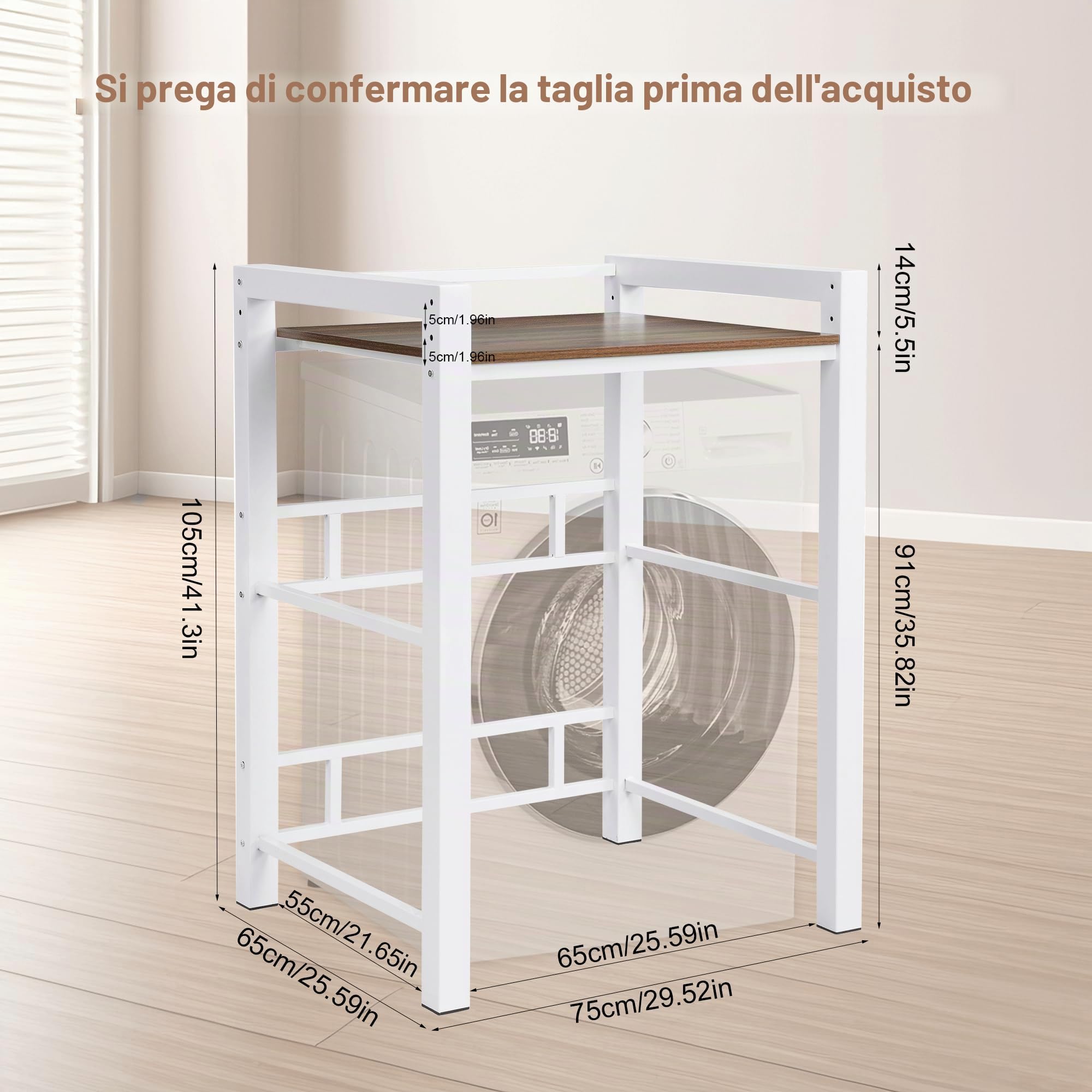 Scaffale per Lavatrice Mobile Sopra Lavatrice, 3 Regolabili in Altezza, Kit Sovrapposizione Lavatrice Asciugatrice Salvaspazio, Capacità Portante 350kg, Per Bagno Lavanderia 75x65x105cm(Nero/Bianco)