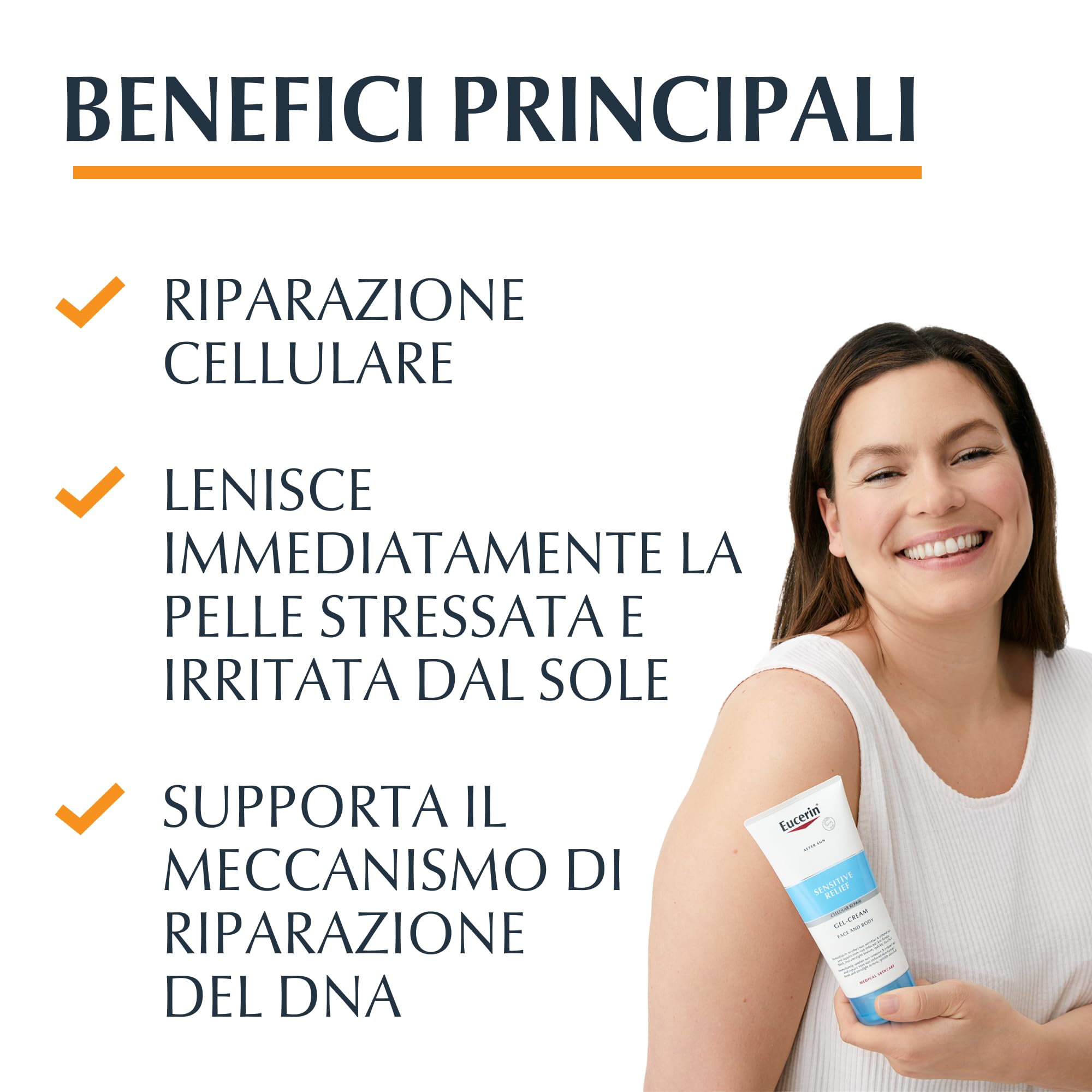 Eucerin After Sun Sensitive Relief Crema-Gel 200 ml, Doposole corpo e viso lenitivo e rigenerante, Crema doposole dalla texture leggera, Dopo sole per pelle sensibile e soggetta ad allergie solari