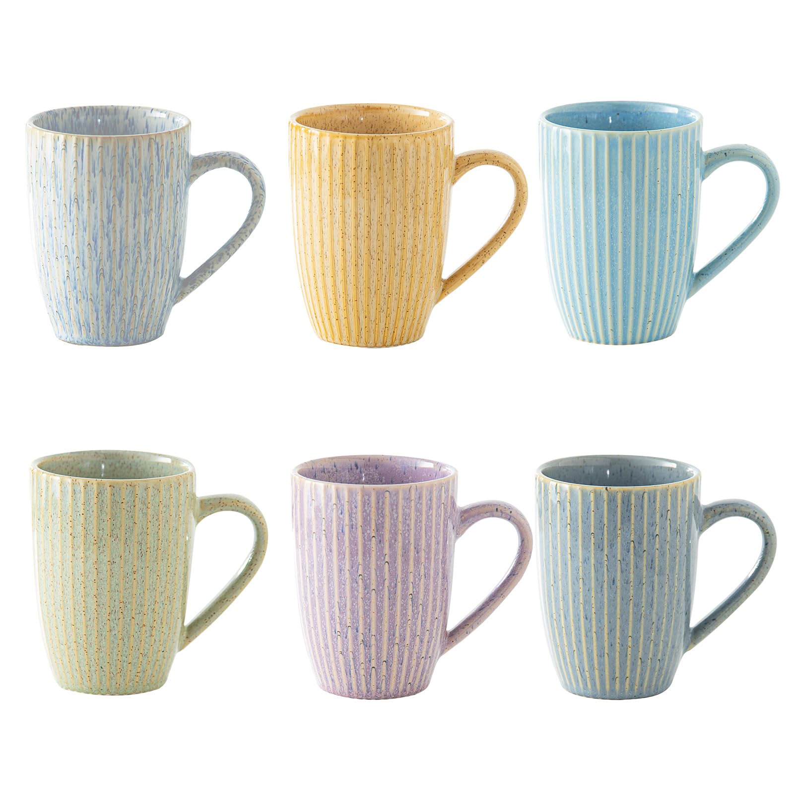 Yundu - Juego de 6 tazas de café de 16 onzas, tazas de café grandes, taza de cerámica con asa, tazas de enemigo Latte, té, capuchino, varios colores