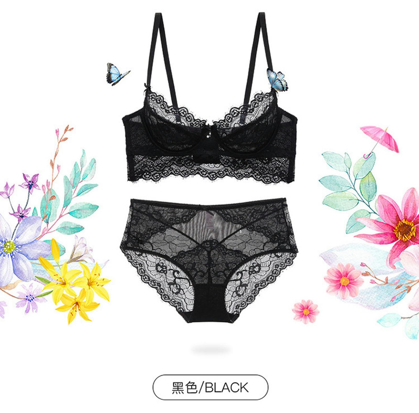 unterwäsche Frauen sexy Set Sexy Dessous Set Spitzen -BH Und Slipsets Für Frauen Spitze Unterdraht Bralette Set-grau-32 70b