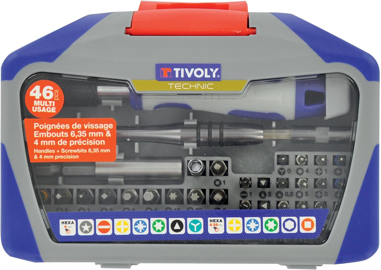 TIVOLY - 46 Piece Screwdriver Bit Set - Torsion-Effect Bits - for Metal and Hard Materials - 6.35mm & 4mm Hex Shank