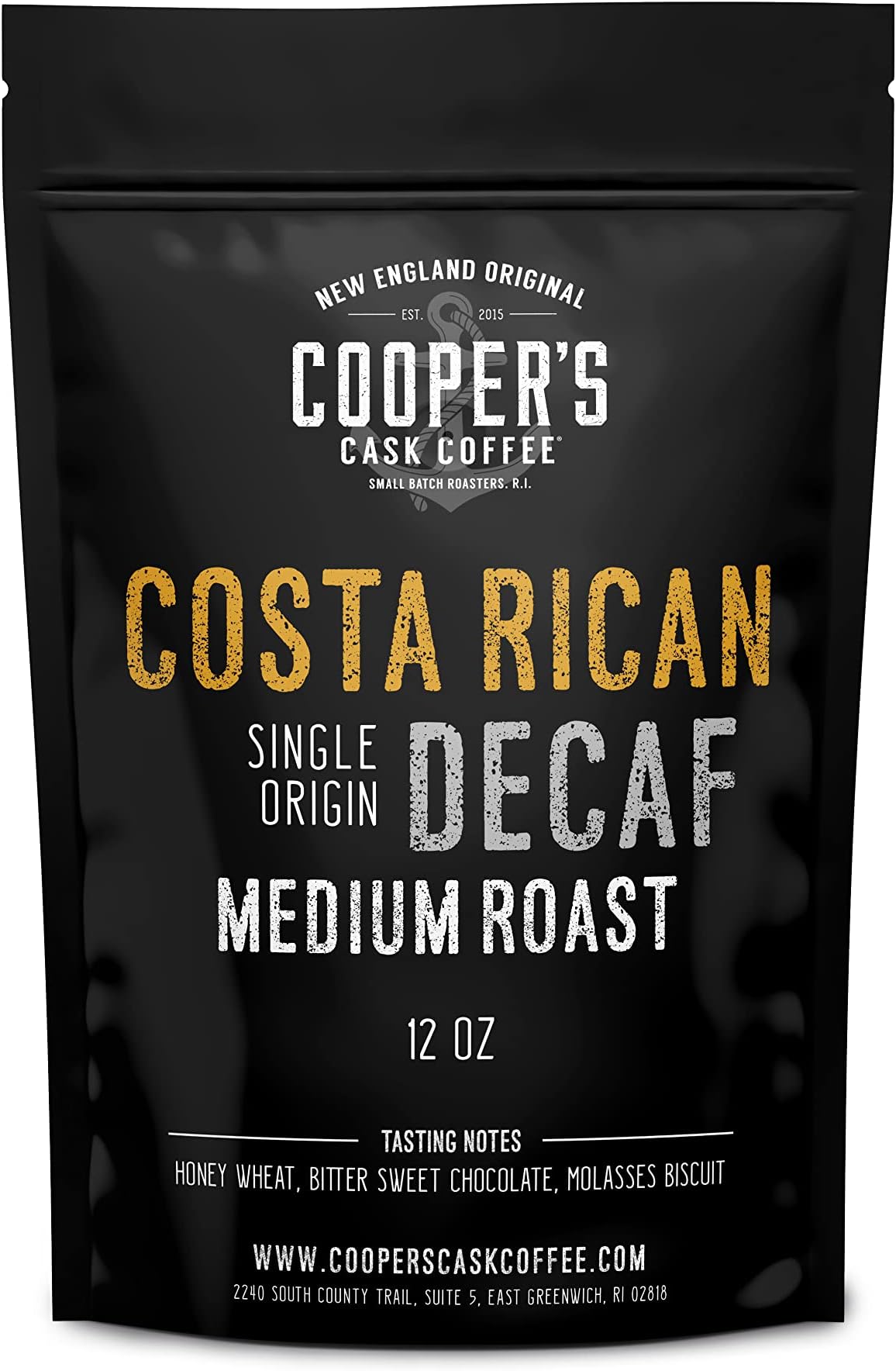 Decaf Costa Rican Coffee Medium Roast, Swiss Water Processed Decaffeinated - 12oz Bag