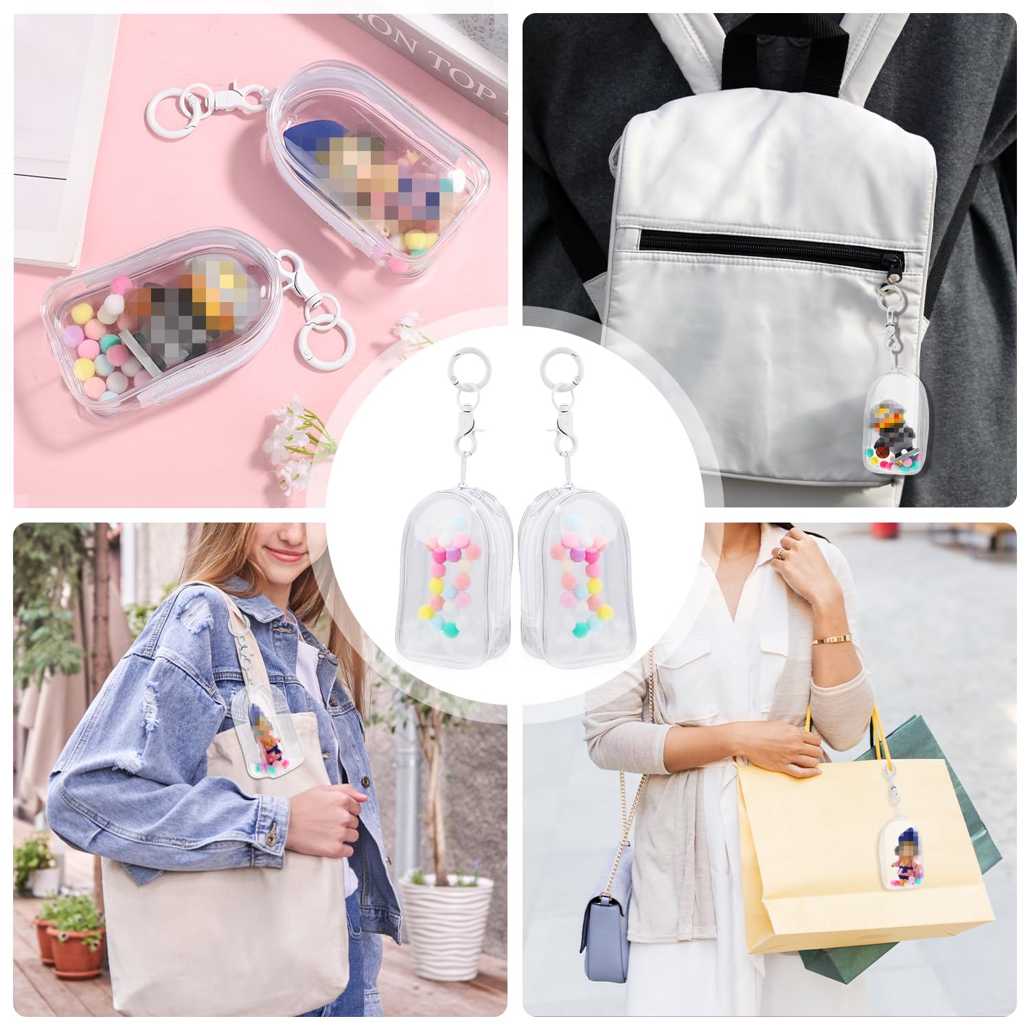 Rangement Miniatures Sacs Présentation Figurines Transparents - Lot De 2 - 9x6x3 Cm - PVC - Protection Collection - Avec Porte-clés Sac Transparent Rangement