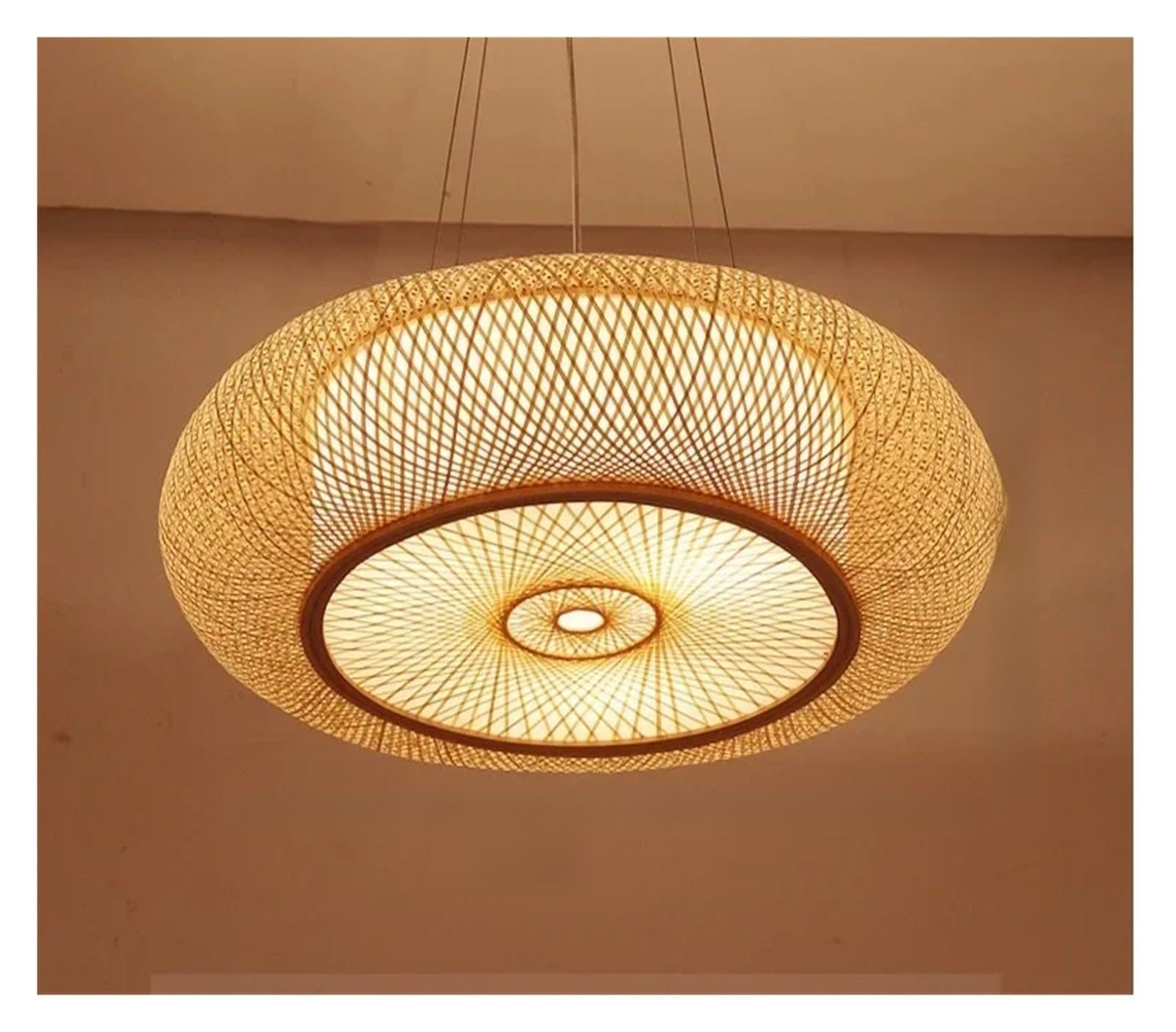 Pendant Lights Shade Round Natural Handmade Retro Classics Wicker Pendant Light, Rattan,Hanging Lampshade(60CM)