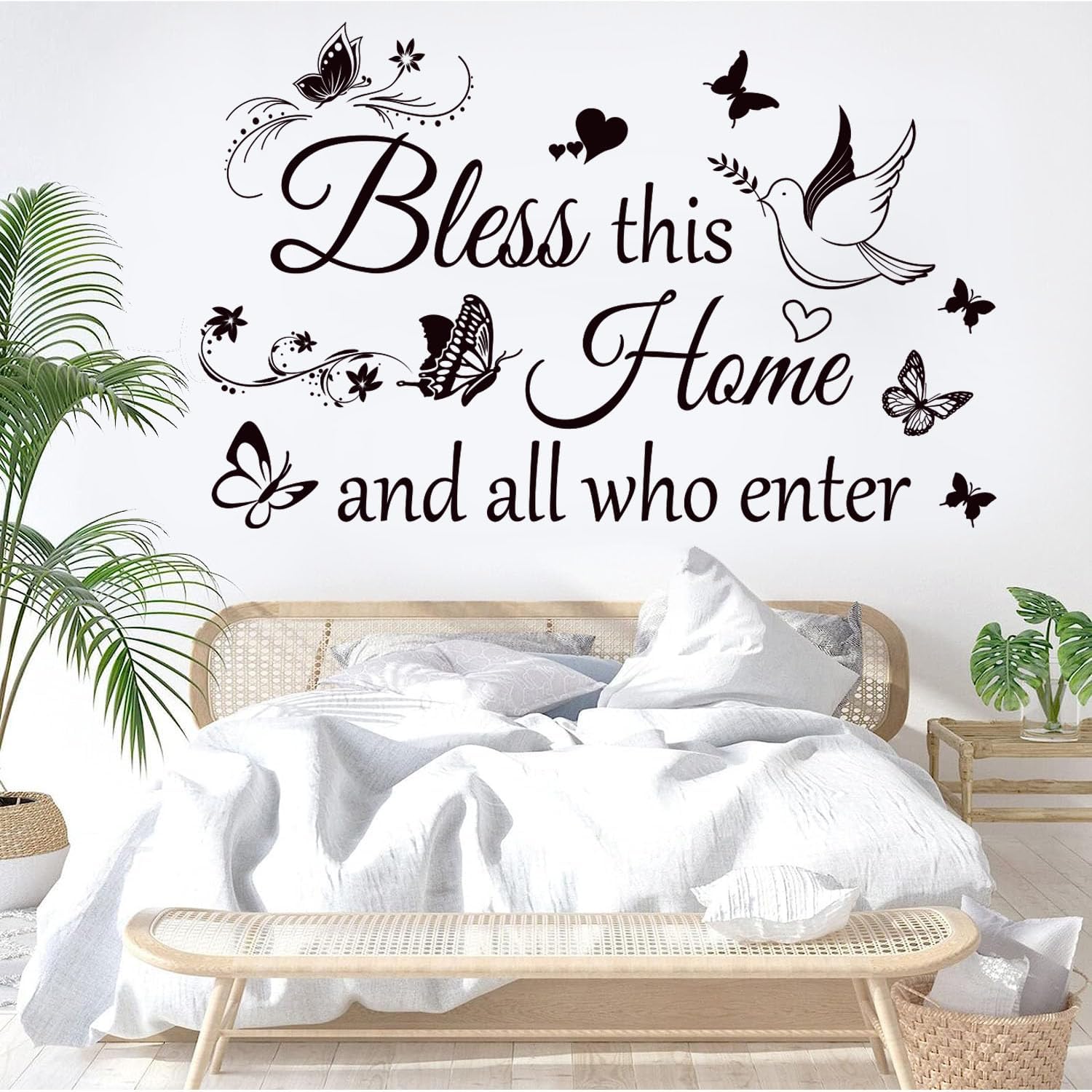 Family Wall Decor Sticker Wail Quotes Bless This Home and All Who Enter Quotes Decals Motivational Stickers for Living Room Bedroom Home Decor Wall Decoration.