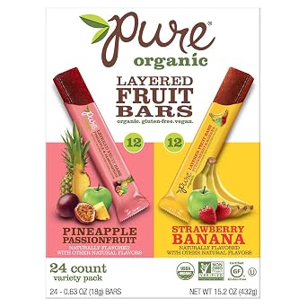 Pure Organic Layered Fruit bar Variety Package, 12 - Pineapple Passionfruit & 12 - Strawberry Banana 0.63 oz Pack of 24