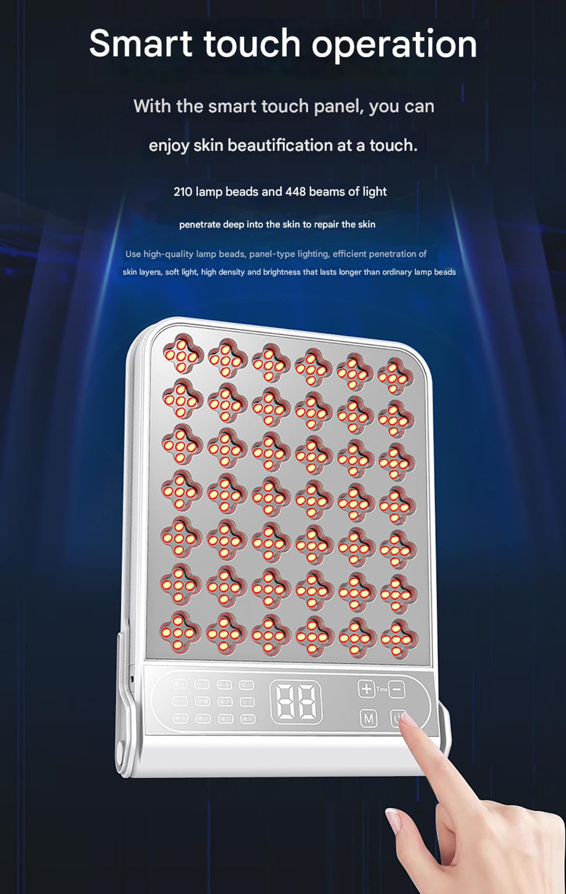 GOURIXIN Panel de luz roja con 210 LED, 4 Longitudes de Onda (415 NM, 590 NM, 630 NM y 850 NM), Dispositivo de Terapia de luz infrarroja cercana, Temporizador Integrado y Soporte Ajustable