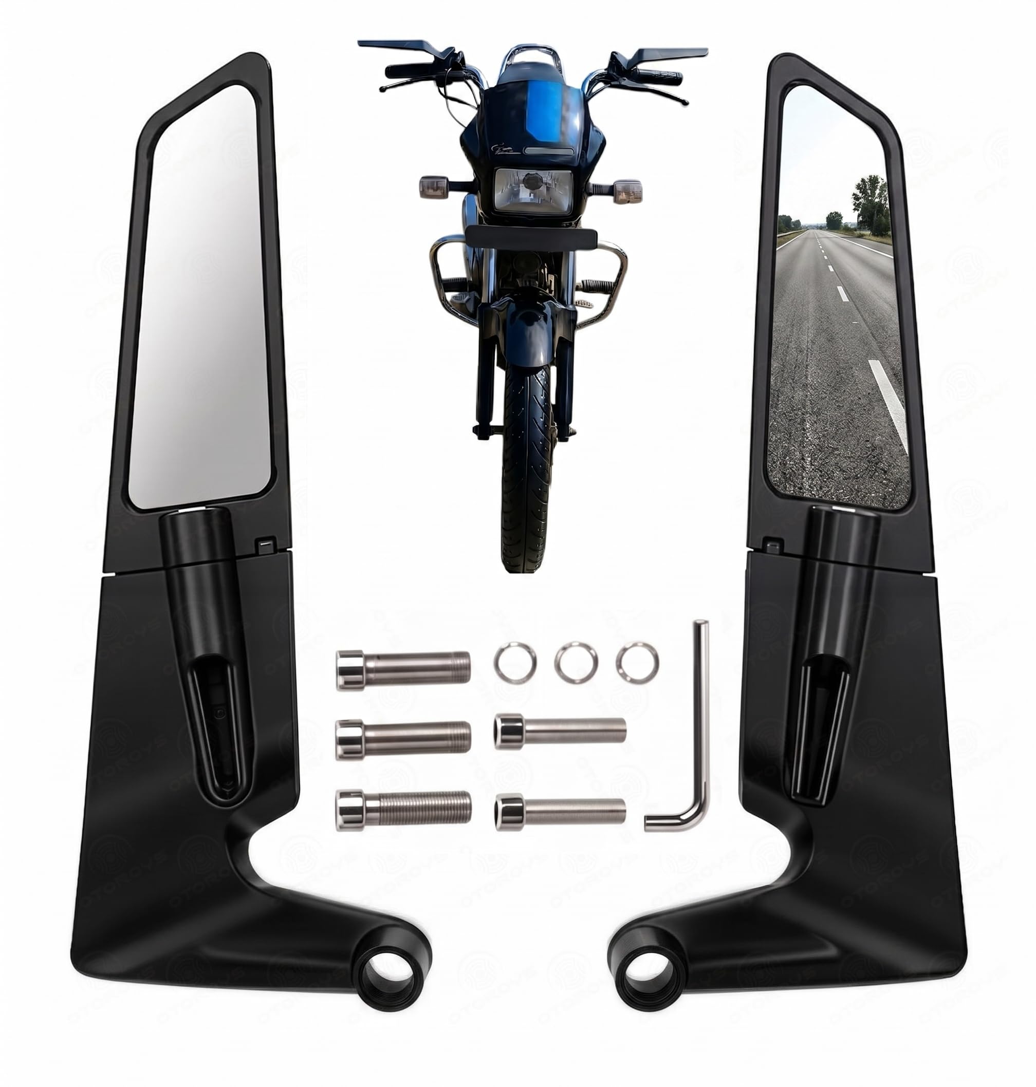 Wing Rearview Mirror Universal for All Bikes Compatible with R15 KTM Duke Splendor Honda Universal 180 Degree Rotation Adjustable Wing Mirror (Black) Pack of 2-image-49