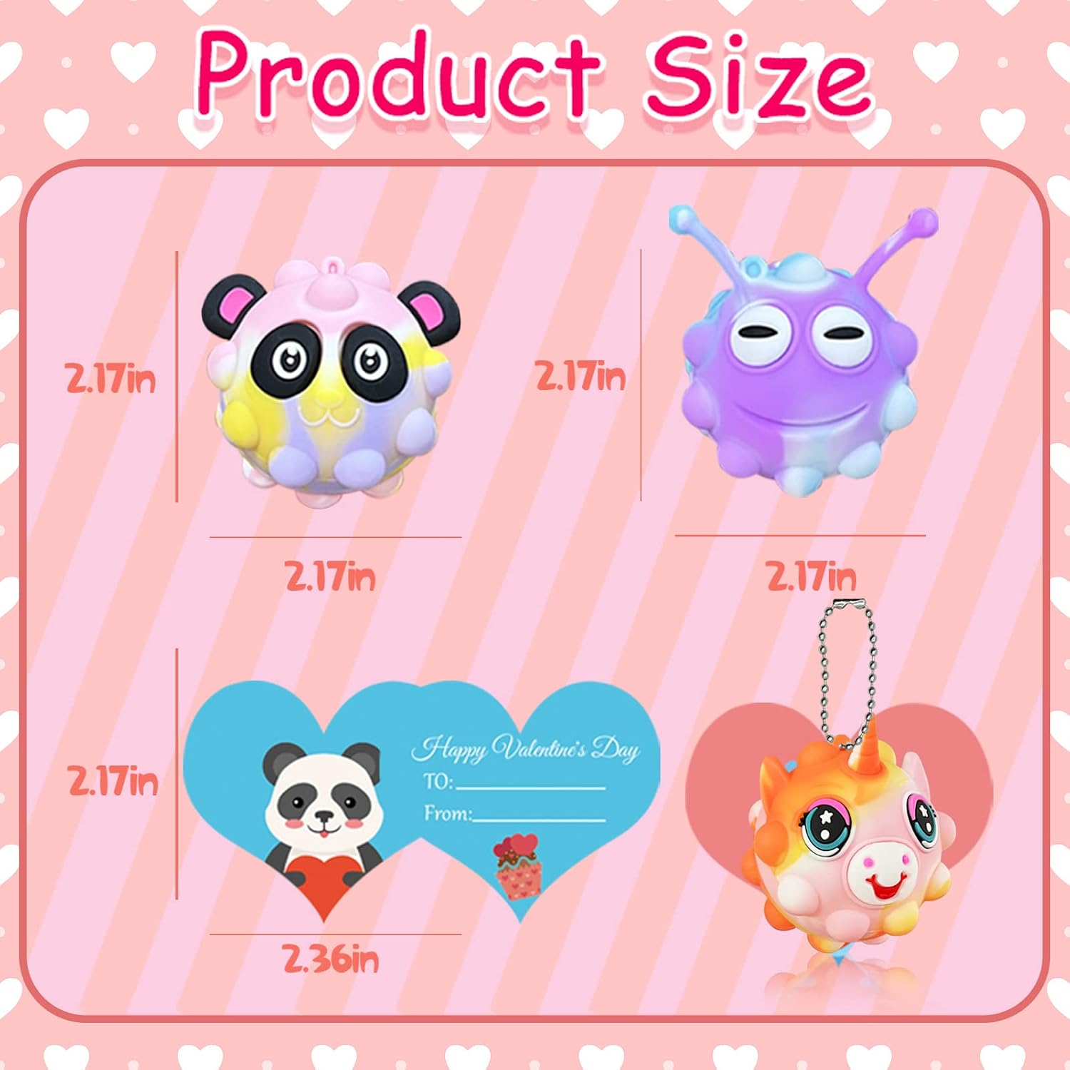 Valentines Gifts for Kids Classroom School, 30 Pack Valentines Day Cards for Kids with 30 Pack Pop Fidget Balls, Valentines Party Favors, Valentines Exchange Gifts for Girls Boys image 2