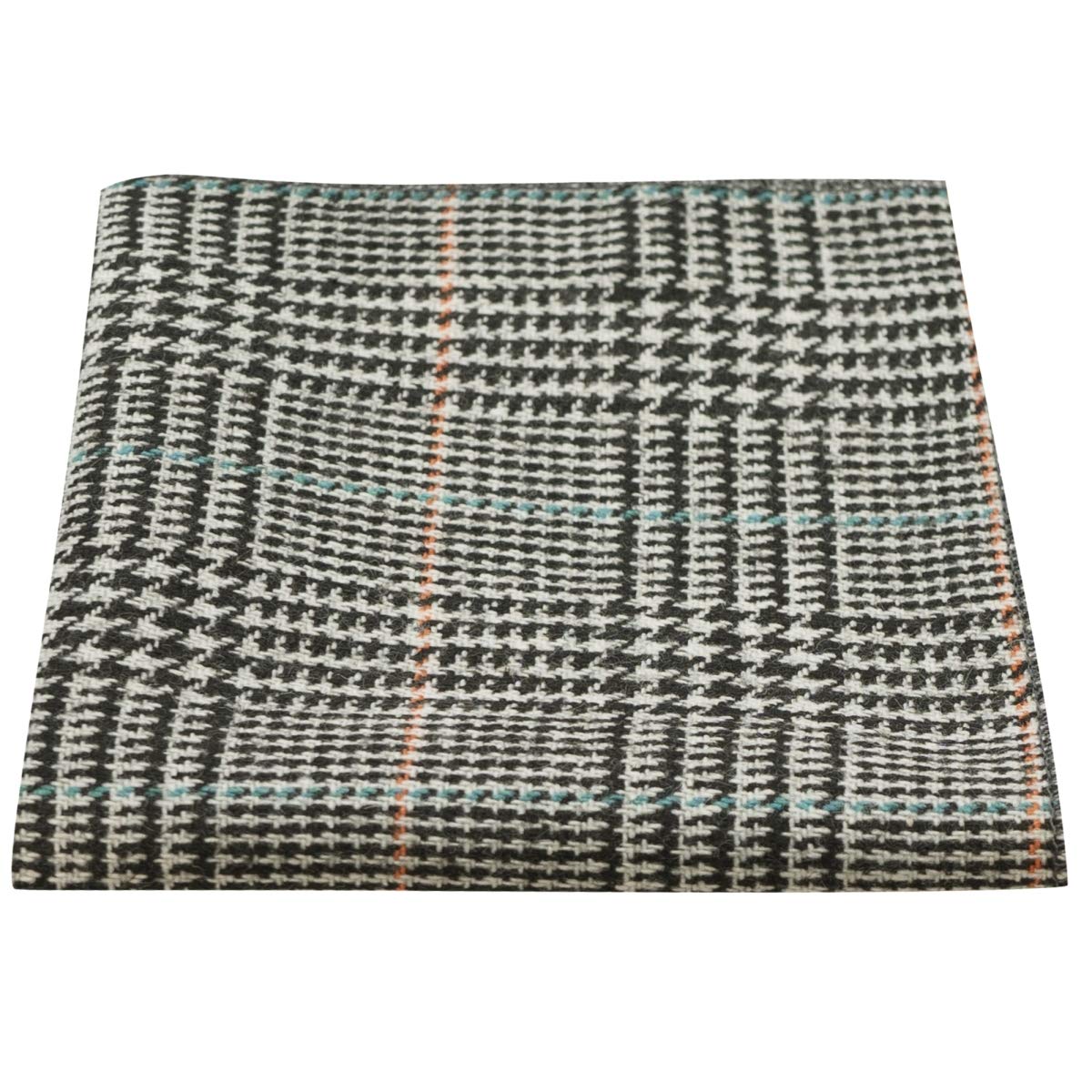 King & Priory Men's White Black & Dogtooth Check Tweed Pocket Square, Handkerchief