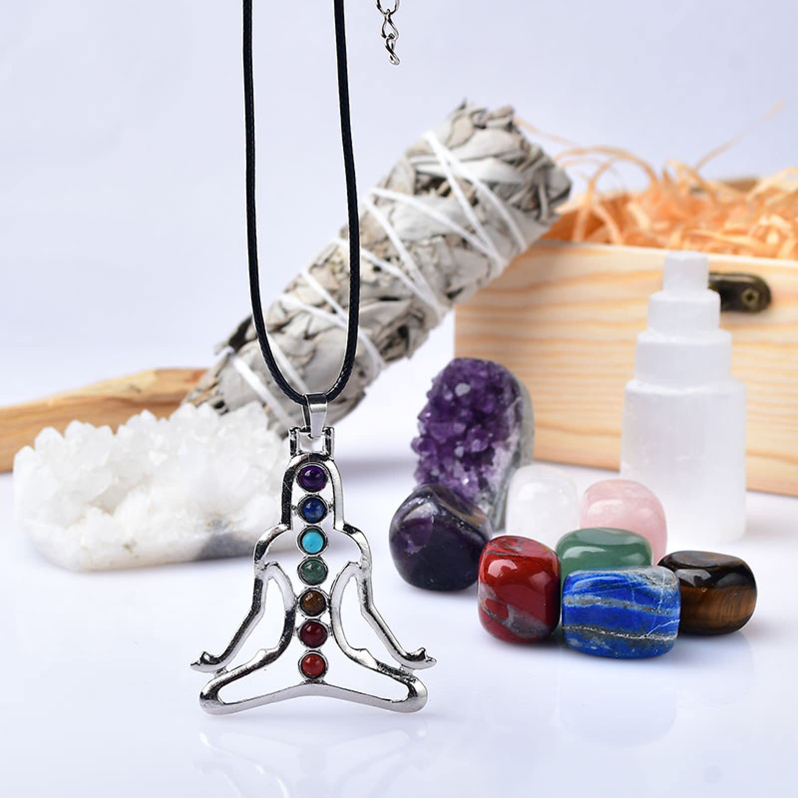 Confezione regalo per chakra in cristallo naturale, 13 pezzi, ametista, pietra grezza, trattamento di cristalli, ornamento completo, confezione regalo Chakra