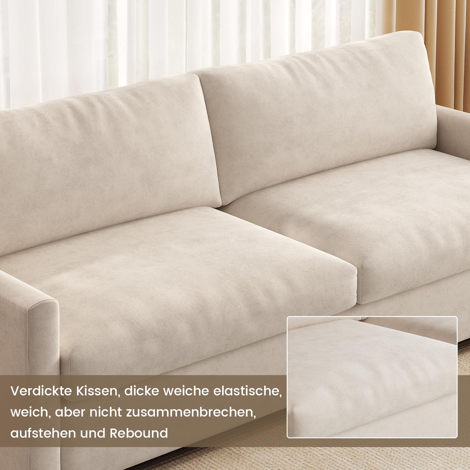 Guyii Stoffsofa 3-Sitzer Sofa 190 cm, modernes 3 Sitzer Sofa aus Stoff, bequemes Sofa für Wohnzimmer, Zeitloses Design, gepolstert, stabile Konstruktion, Sofas (Cremeweiß)
