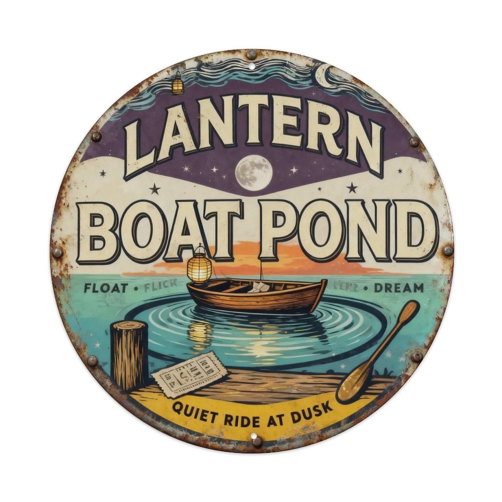 Lantern Boat Pond Sign Metal Tin Sign Plaque
