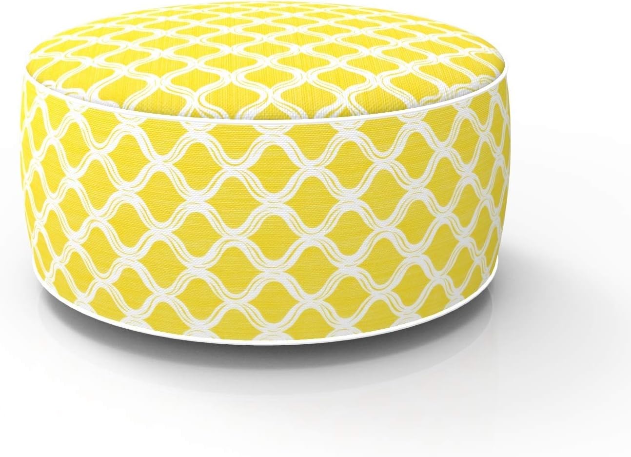Outdoor Inflatable Ottoman Yellow Round 21x9 Inch Quatrefoil Lattice Pattern Patio Foot Stools and Ottomans Portable Footrest