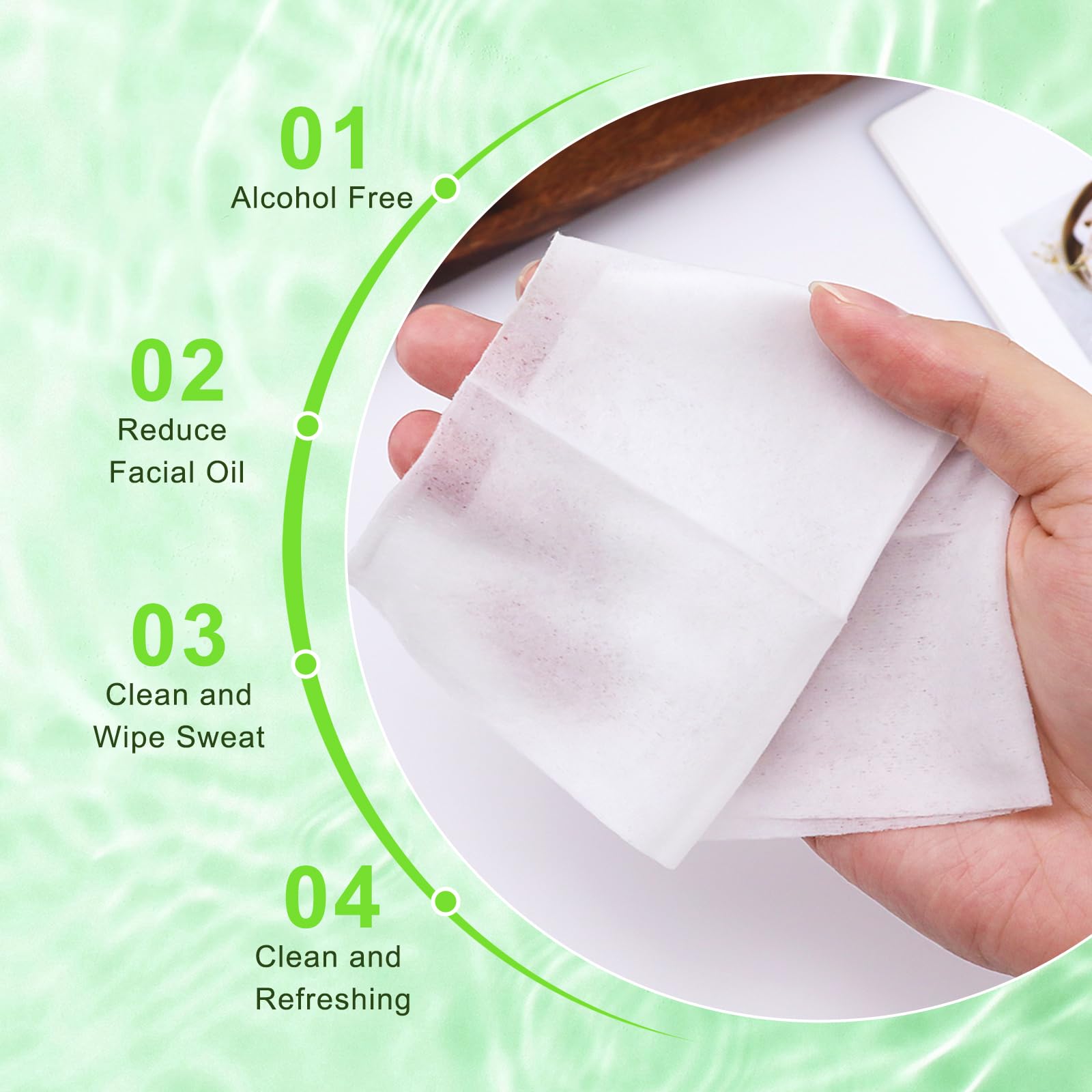 Paquete de 50 toallitas húmedas para la cara, limpia las manos de la cara rápidamente, 10 unidades, toallitas húmedas de té verde a granel para personas sin hogar, perfectas para senderismo, camping,