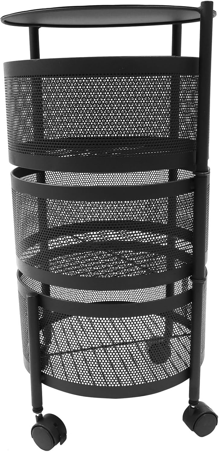 BESPORTBLE 360° Rotating Vegetable Storage Rack 3-Tier Floor Standing Kitchen Shelf Mobile Multi-Layer Organizer for Pantry and Home