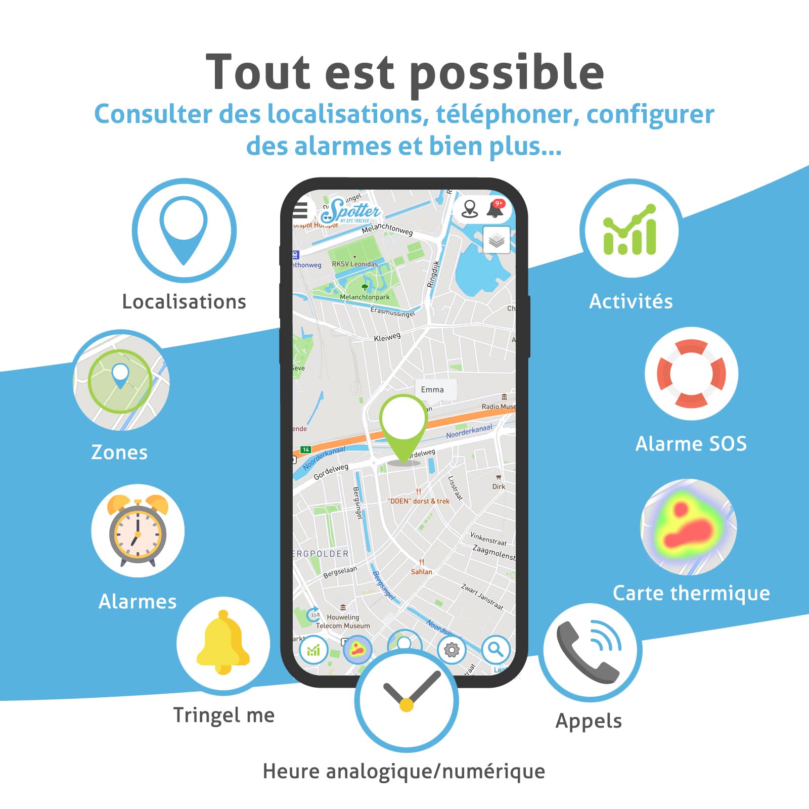 Spotter GPS Watch Air - Smartwatch GPS pour la sécurité des Enfants et des Personnes âgées, supporte Les appels, Bouton SOS, étanchéité IP67, app Gratuite et Période d'utilisation payée - Noir