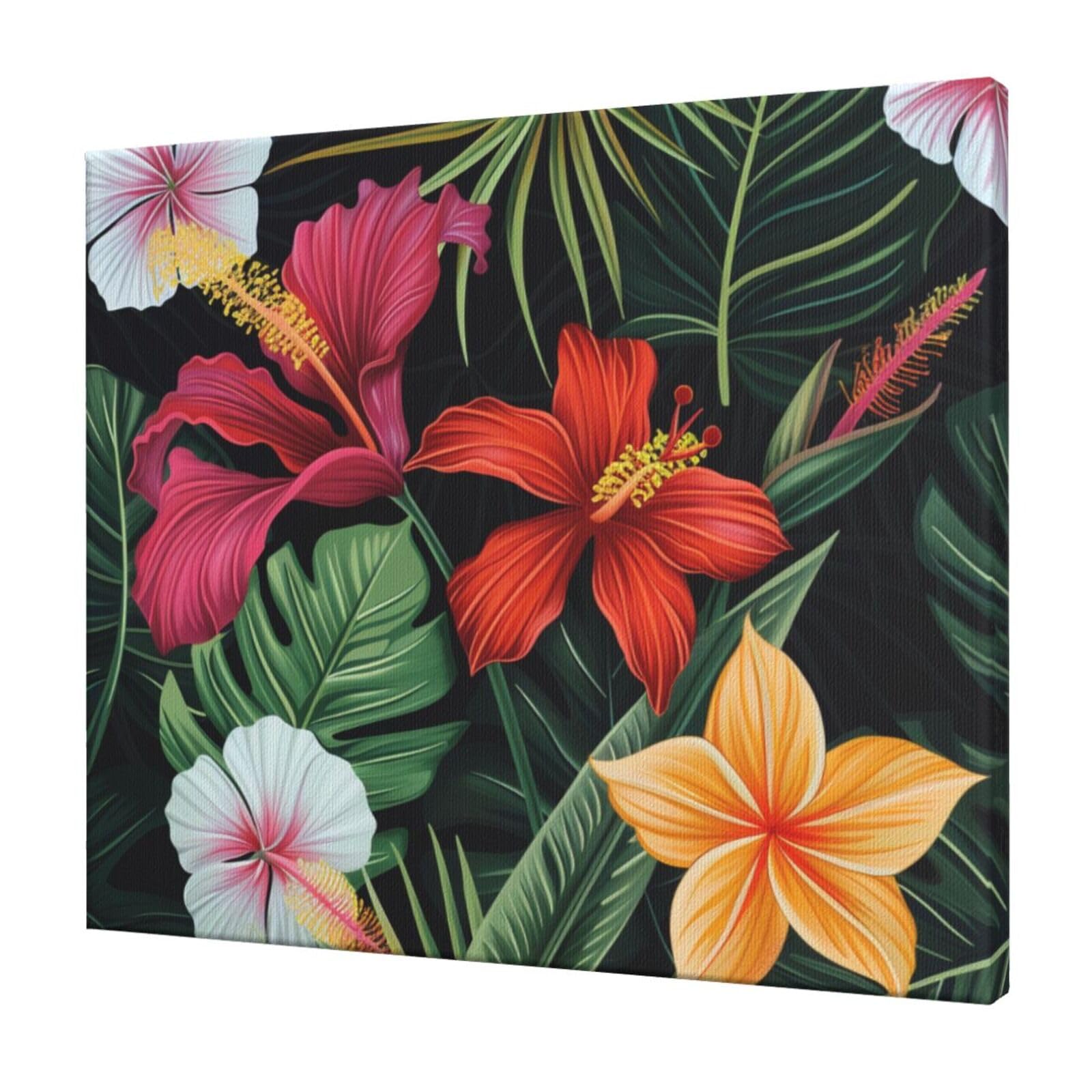 YKLJG Tropical Flower Printed Wall Art Canvas Prints 60x50 CM Wooden Framed Picture Painting Artwork for Bedroom Kitchen Home Office Decor