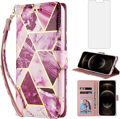 Miniatura 9 de Funda compatible con iPhone 12 Pro Max 6.7 y protector de pantalla de vidrio templado, funda de cuero con tapa para iPhone 12promax 5G i 12s Plus