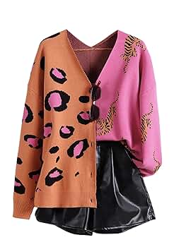 WDIRARA Women's Leopard Tiger Print Cardigan V Neck Long