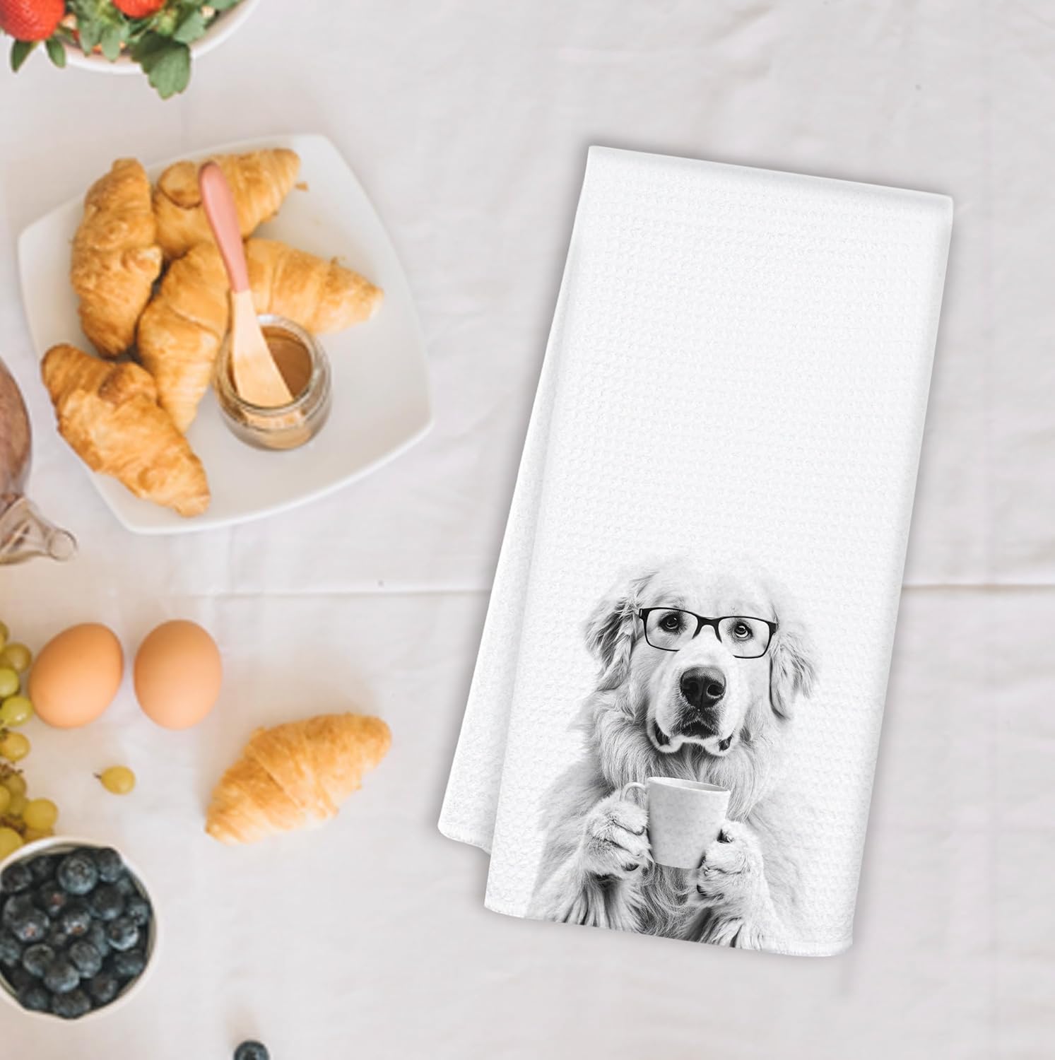 Funny Golden Retriever Kitchen Towels, Gifts for Golden Retriever Lovers Dish Tea Towels, Black and White Dog Owner Gifts Hand Towel for Kitchen, Coffee Bar Station Decor, 16x24 Inch - Image 2