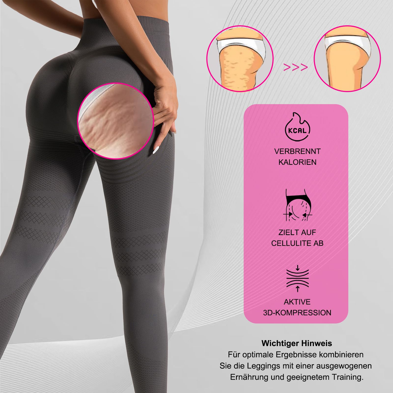 Cellumove 3D Leggings Anti Cellulite Kompression Damen, Bequeme Kompressionsleggins Lipödem, Push Up Scrunch Für Sport - 4
