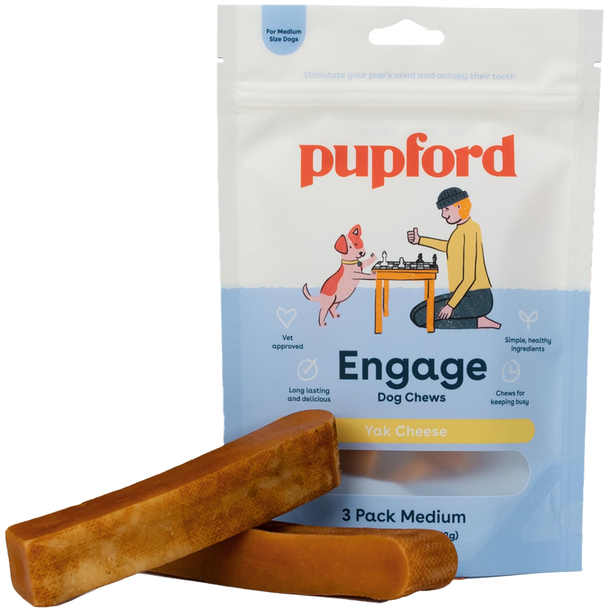 Pupford Yak Cheese Chews for Dogs & Teething Puppies, Natural, Long-Lasting Himalayan Dental Treats (3 Pack Medium)