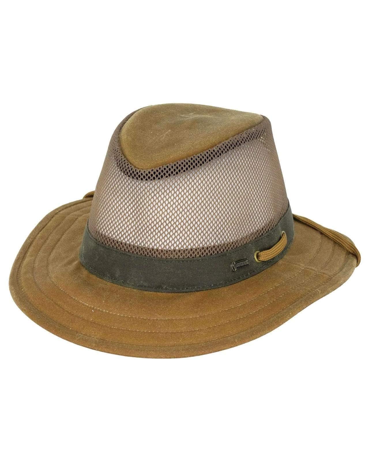 Outback Trading Company Men's 1470 Willis Mesh Sun-Protective Waterproof Breathable Packable Outdoor Cotton Oilskin Hat, Field Tan, Small