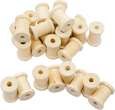 200 Pieces Solid Wood Spools Unfinished Wooden Barrel Spools for Crafts 1x11/16 in