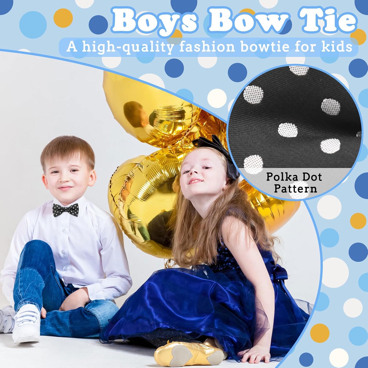 LJBFNN Boys & Girls Pre-tied Adjustable Bow Ties - Black Polka Dot, Wedding & School Party
