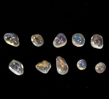 HQRP 10PCS 9.5 Carat Rainbow Moonstone Cabochon Pebble Natural Sparkling Mineral Cab Blue Flash Crystal Polished Gemstone Specimen
