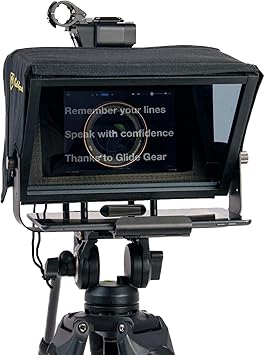 كاميرا DSLR من Glide Gear TMP 100 Teleprompter، كمبيوتر لوحي، هاتف ذكي، زجاج مقاس 12 بوصة، حقيبة حمل، بدون تجميع