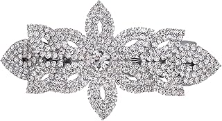 LUX ACCESSORIES Silver Floral Bridal Wedding Clear Rhinestones Hair Clip