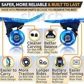 SKITCH Complete Skateboards for Kids Ages 6-12 Beginners Boys Year Old Children Youth Gift Set 22 Inch Penny Board Mini Cruiser ABEC 9 Bearings Skateboard Backpack Bag Skate Tool (Blue Galaxy LED+)