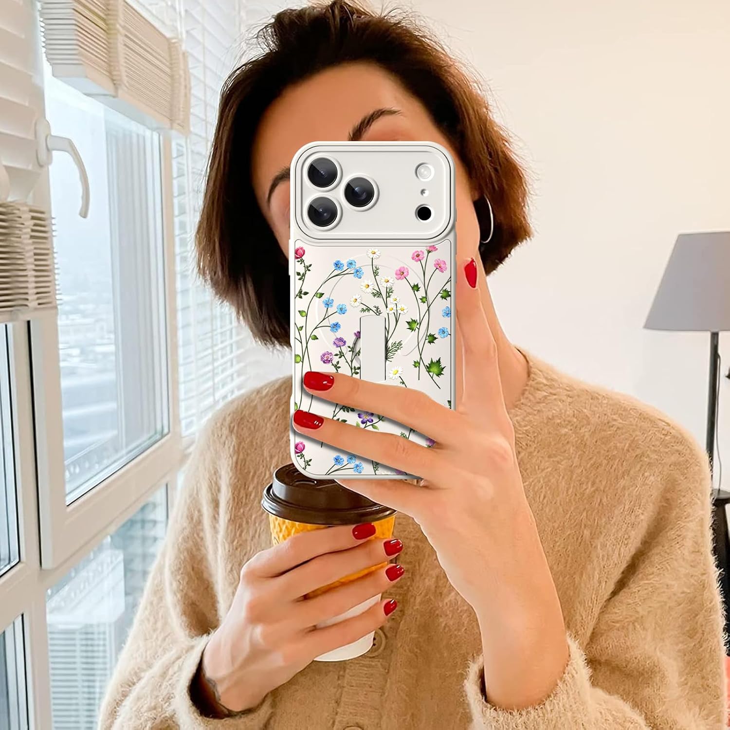 Magnetic Case for iPhone 17 Pro Max with Finger Hand Strap Kickstand [Compatible with Magsafe] Colourful Floral Flowers Pattern for Women Man,Slim Full Camera Protection Shockproof Phone Case