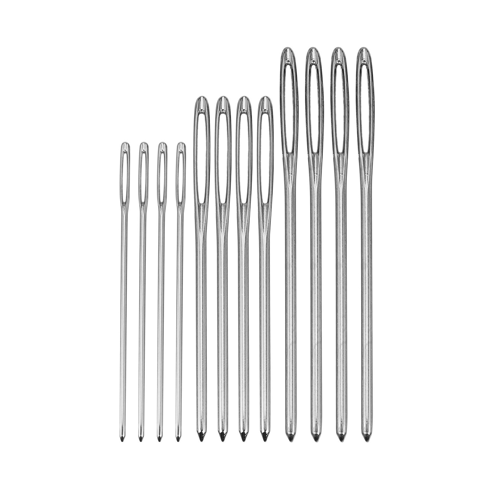 Cwmiibili 12 Pieces Blunt Needles Large-Eye Needles Steel Knitting Needles Sewing Tools with Clear Bottle, 3 Sizes