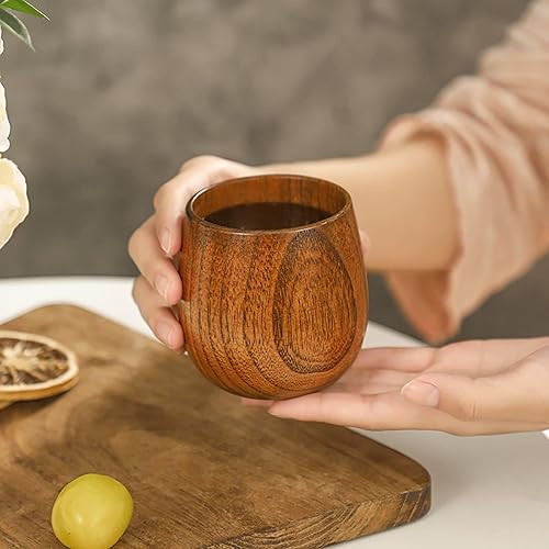 Miniatura 8 de Hiceeden Paquete de 6 tazas de té de madera, tazas de té japonés de 5 onzas, hechas a mano, taza de agua de madera natural para beber, vino, leche,
