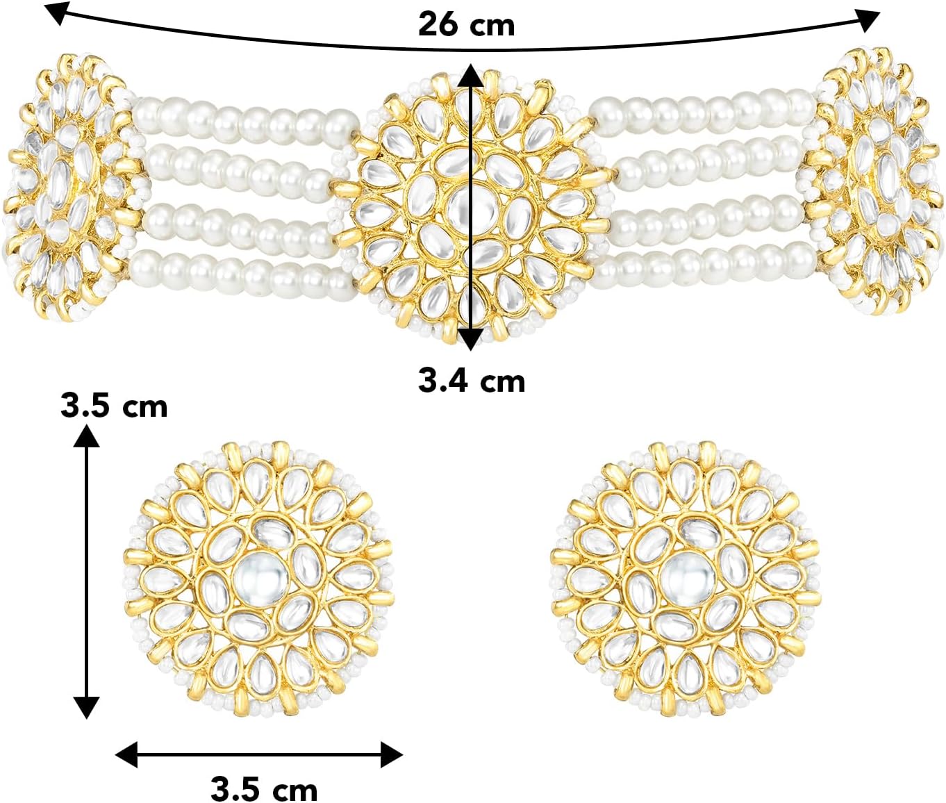Aheli Kundan Beads Studded Choker Necklace & Stud Earrings Set Ethnic Traditional Bharatanatyam jewellery set Gift for Women - Image 4