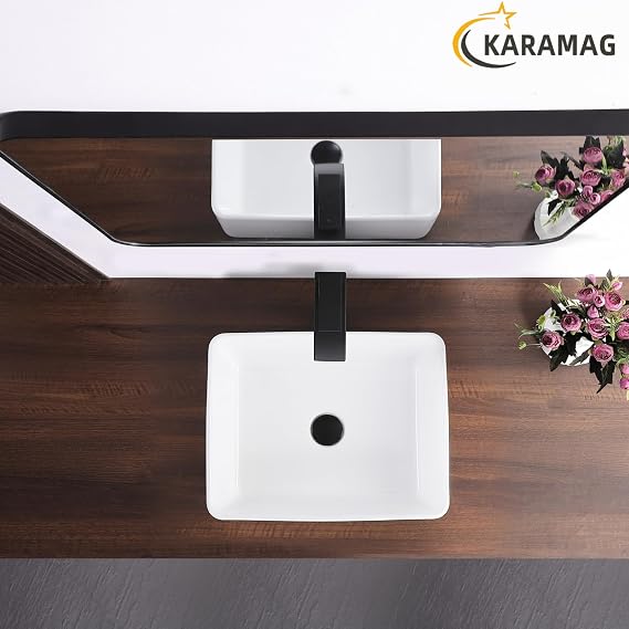 Modern Porcelain Above Counter White Ceramic Bathroom Vessel Sink,Art Basin Wash Basin for Lavatory Vanity Cabinet (48.5X37.5X14CM)