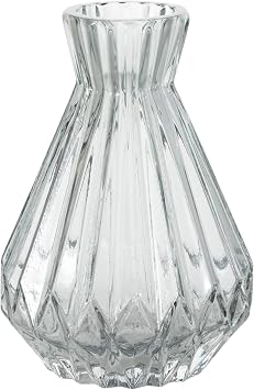 Sullivans Glass Vase, Clear Glass Vases for Flowers, Small Ribbed Gray Carafe Shape Flower Vase for Modern Home Decor, 6.5 Shelf & Table Vases for Wedding Centerpieces G8504