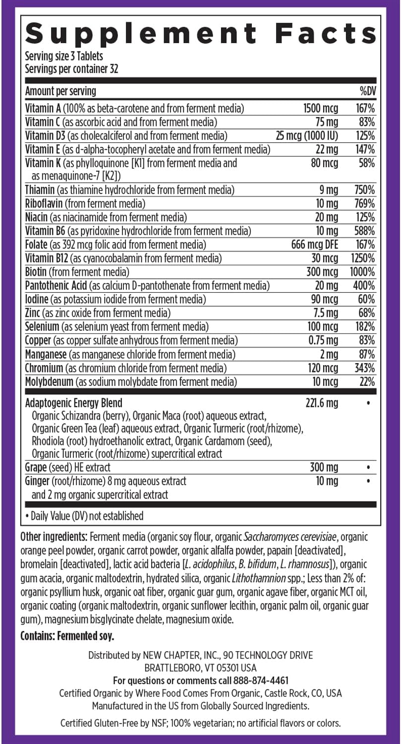 New Chapter Energy Supplement - Perfect Energy Multivitamin for Balanced Energy + Stress Support with B Vitamins + Vitamin D3 + Organic Non-GMO Ingredients - 96 ct