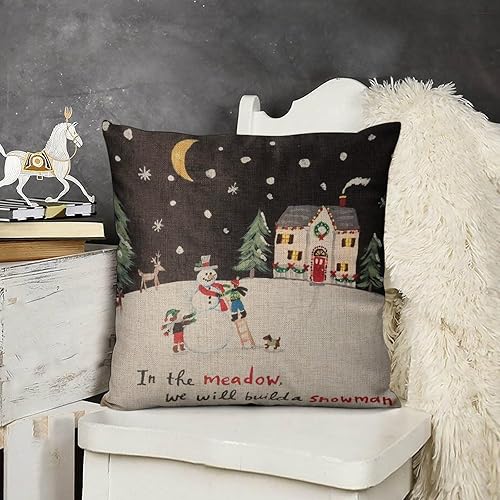 Miniatura 7 de Funda de almohada navideña con diseño de muñeco de nieve de 18 x 18 pulgadas, para sofá, decoración de otoño y Acción de Gracias, para el hogar