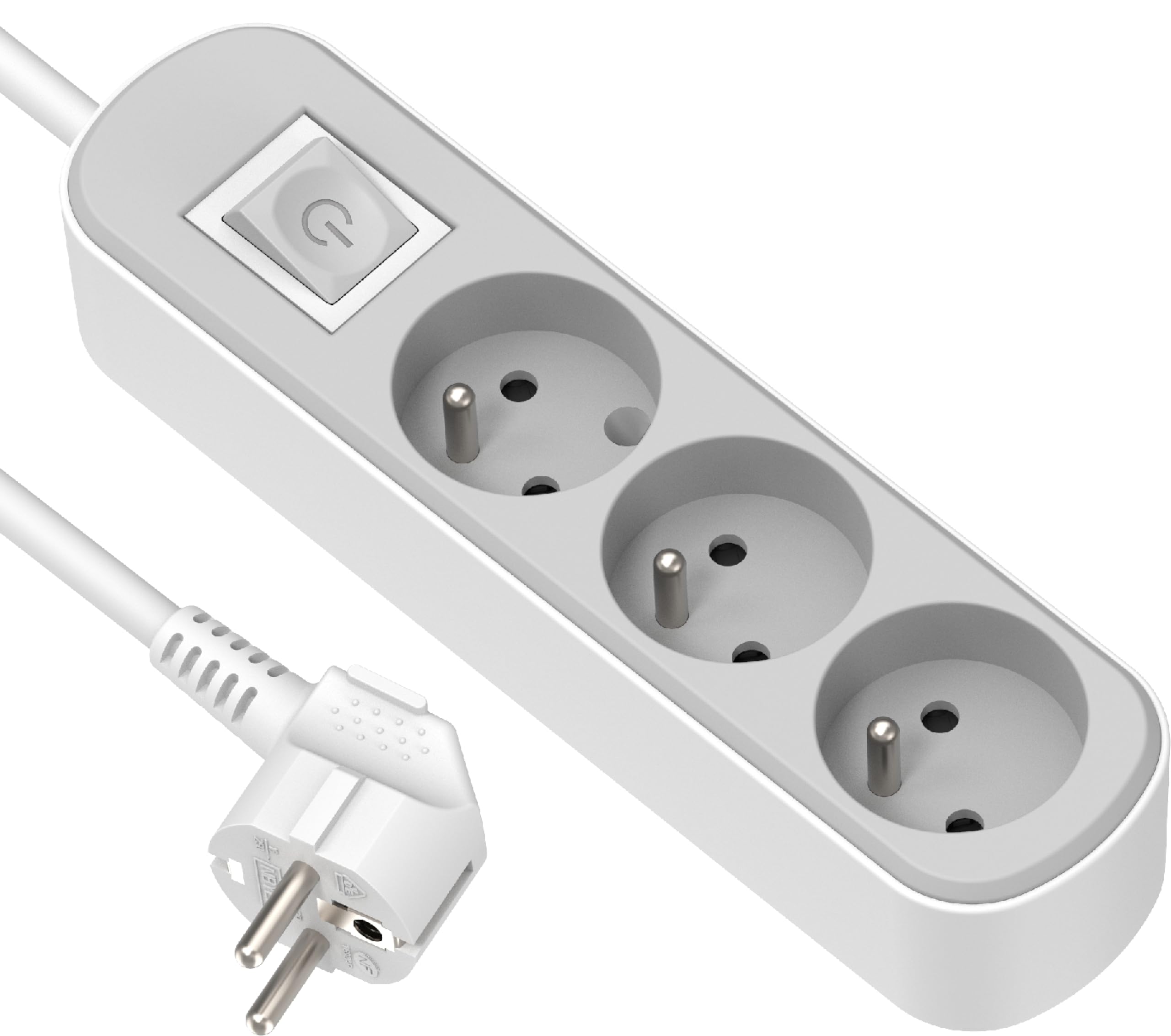 Electraline 32020 Listwa zasilająca Prima 3-gniazdkowa 16 A z przełącznikiem, kabel H05VV-F 3G1,5 mm², przekrój, długość 3 m, biało-szary
