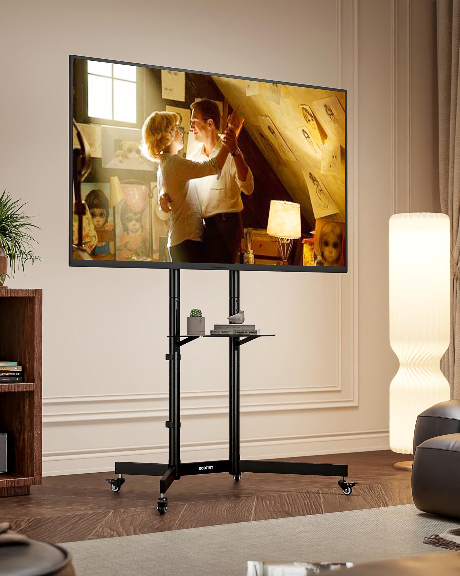 Support TV sur roulettes pour téléviseur de 32 à 85" jusqu'à 70 kg - avec roulettes et Tablette - Hauteur réglable - VESA Maximum 600 x 400 mm