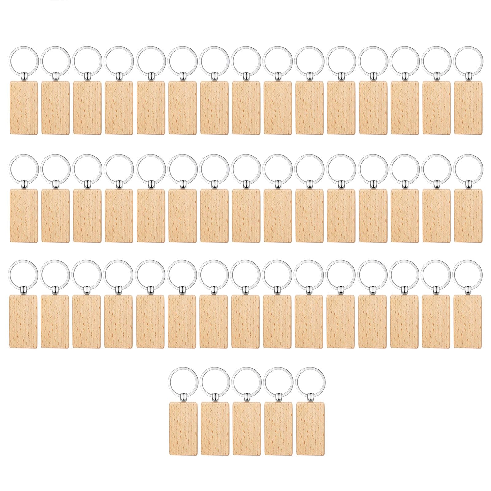 Chenpaif Schlüsselanhänger aus Buchenholz, 50 Stück, rechteckig, rund, oval, Holzgravur, DIY-Schlüsselanhänger-Set, 3#, 5.5cm, Holz