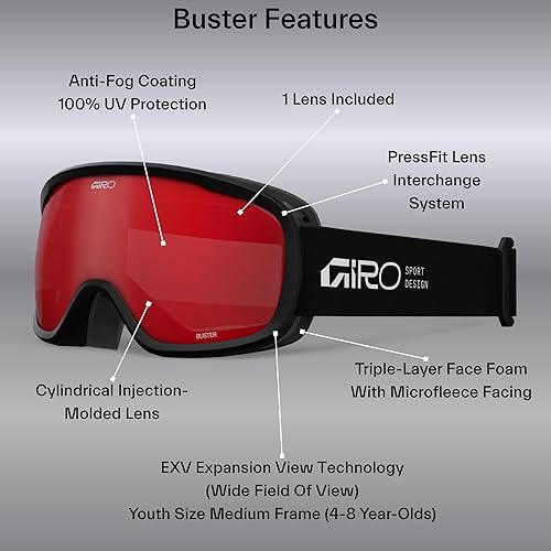 Miniatura 9 de Giro Buster - Gafas de esquí para niños, gafas de snowboard para jóvenes, niños y niñas, antivaho - OTG (sobre anteojos)