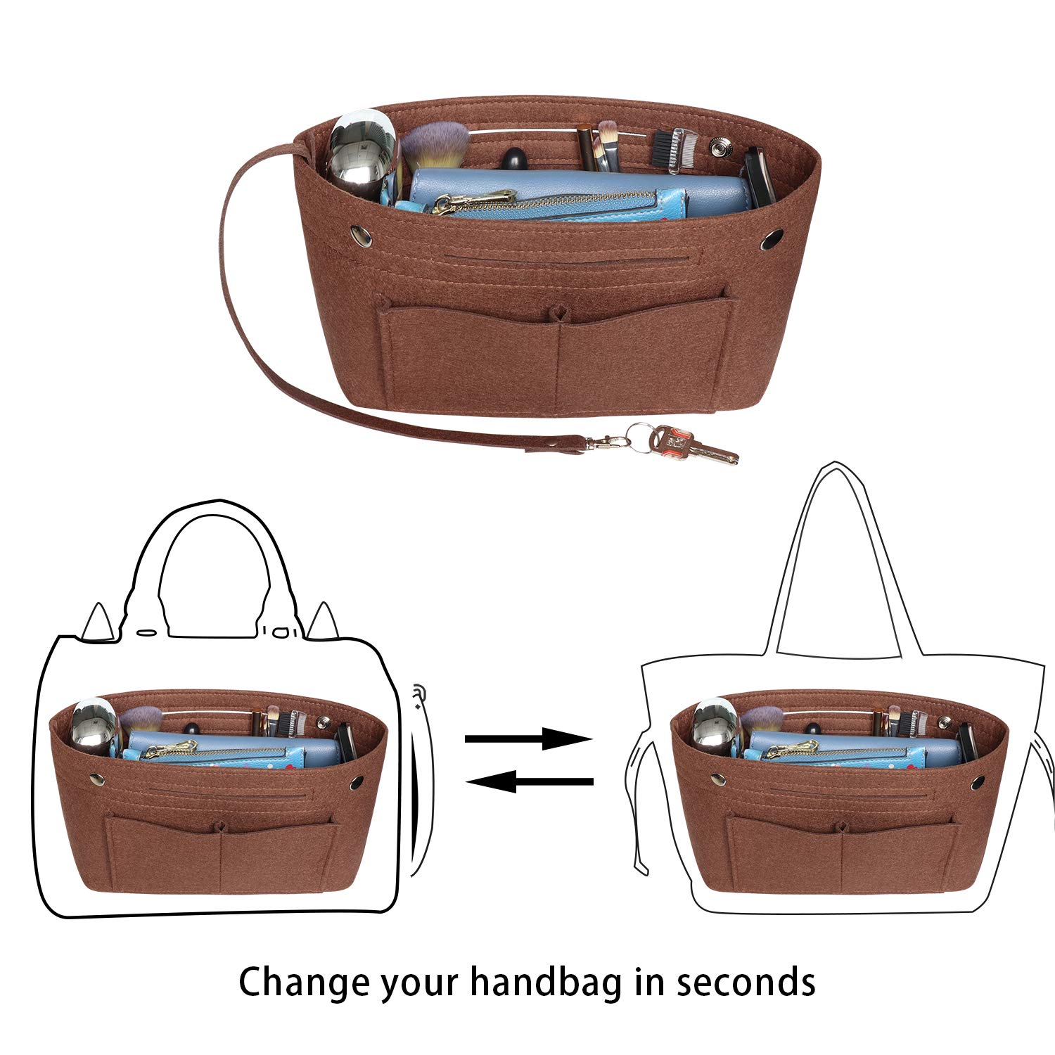 Soyizom Vilt Hangbag Tote Organizer Insert Past Toilettas 26x19 Messenger Bag Insert met Gouden Gesp & Sleutelhanger (Beige Soyizom Vilt Hangbag Tote Organizer Insert Past Toilettas 26x19 Messenger Bag Insert met Gouden Gesp & Sleutelhanger (Beige